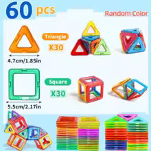 Laden Sie das Bild in den Galerie-Viewer, 60-piece medium magnetic building blocks set with 30 triangles and 30 squares in random colors
