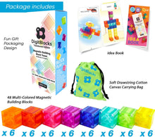 Load image into Gallery viewer, 48PCS translucent magnetic blocks in rainbow colors for kids aged 3-9