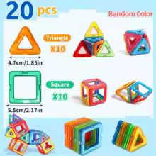 Laden Sie das Bild in den Galerie-Viewer, 20-piece medium magnetic building blocks set with 10 triangles and 10 squares in random colors
