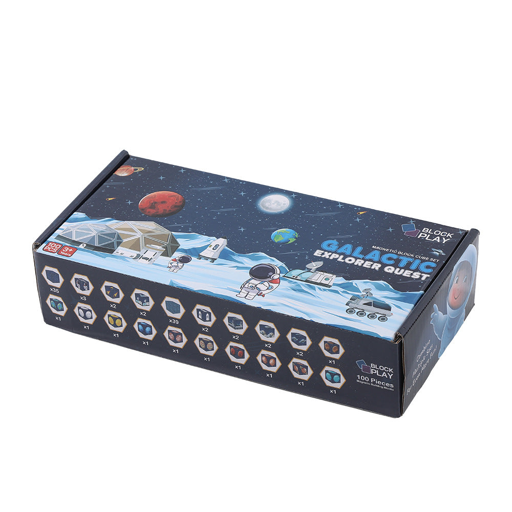 Close-up of space themed magnetic cubes with rounded edges